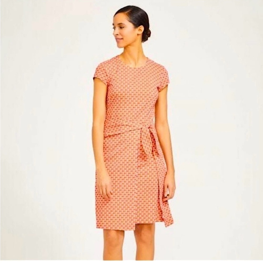 J. McLaughlin Faux Wrap Dress Printed Size Medium Catalina Cloth coral orange